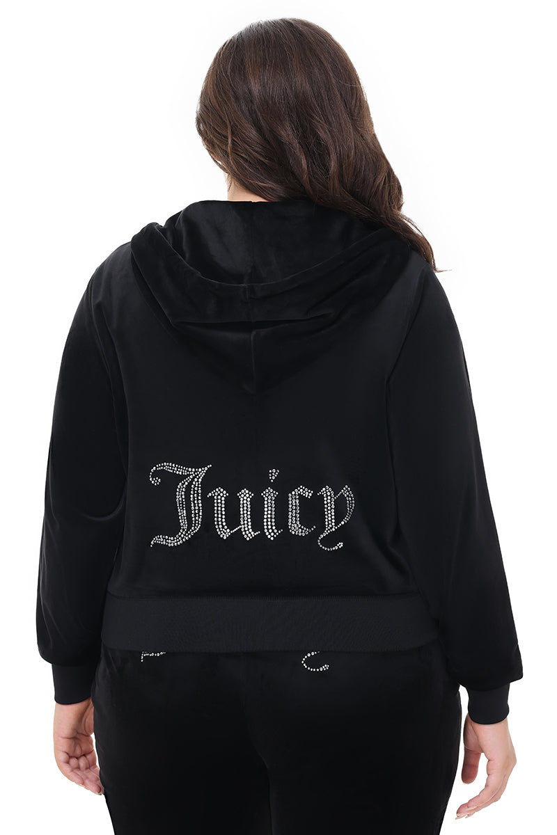 Plus-Size OG Big Bling Velour Hoodie - Liquorice - Juicy Couture