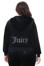 Plus-Size OG Big Bling Velour Hoodie - Liquorice - Juicy Couture