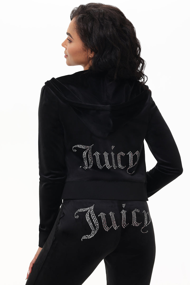 Custom Initial OG Big Bling Velour Hoodie - Liquorice - Juicy Couture