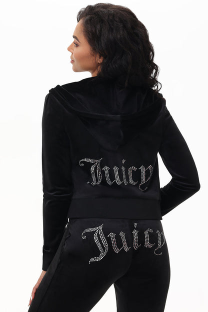 Custom Initial OG Big Bling Velour Hoodie - Liquorice - Juicy Couture