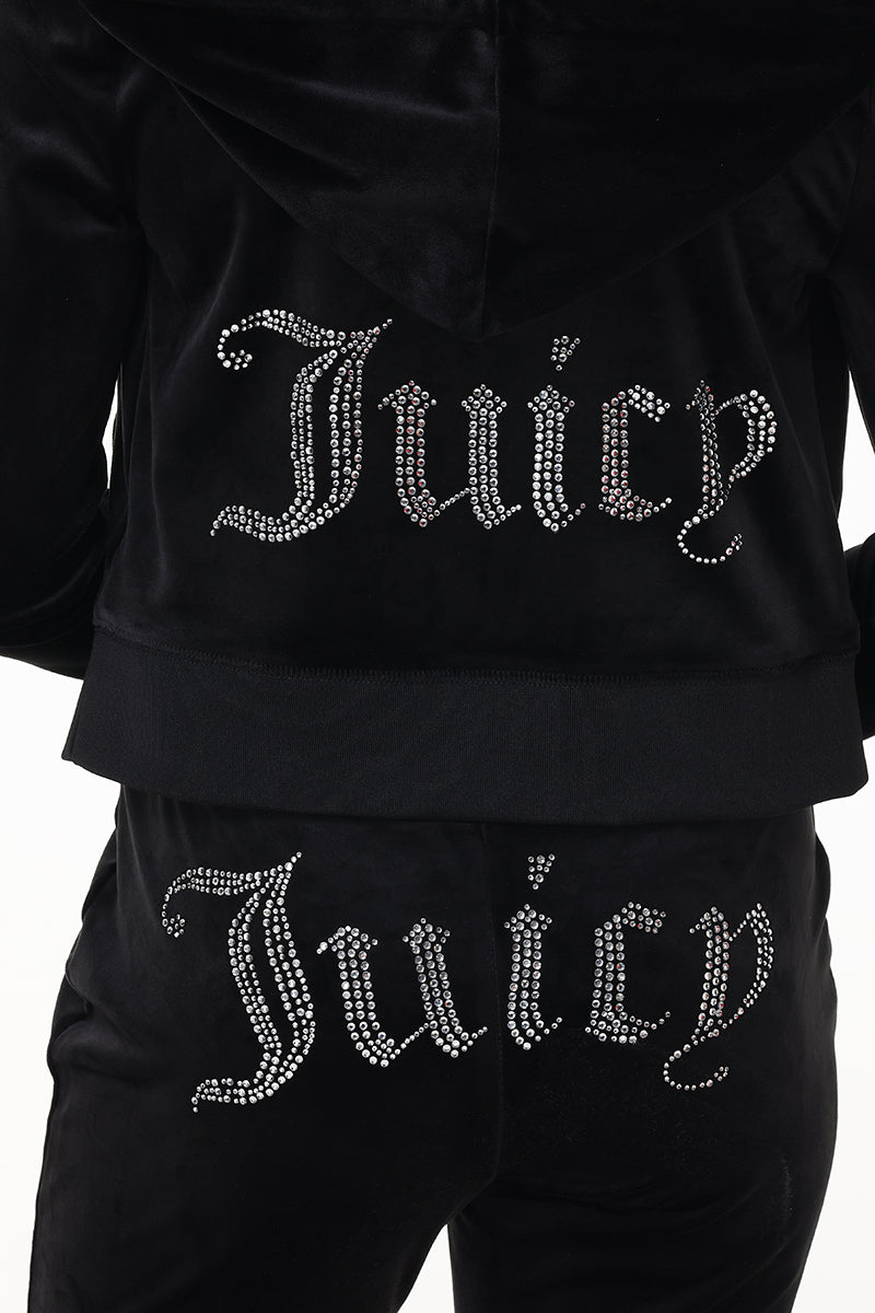Custom Initial OG Big Bling Velour Hoodie - Liquorice - Juicy Couture