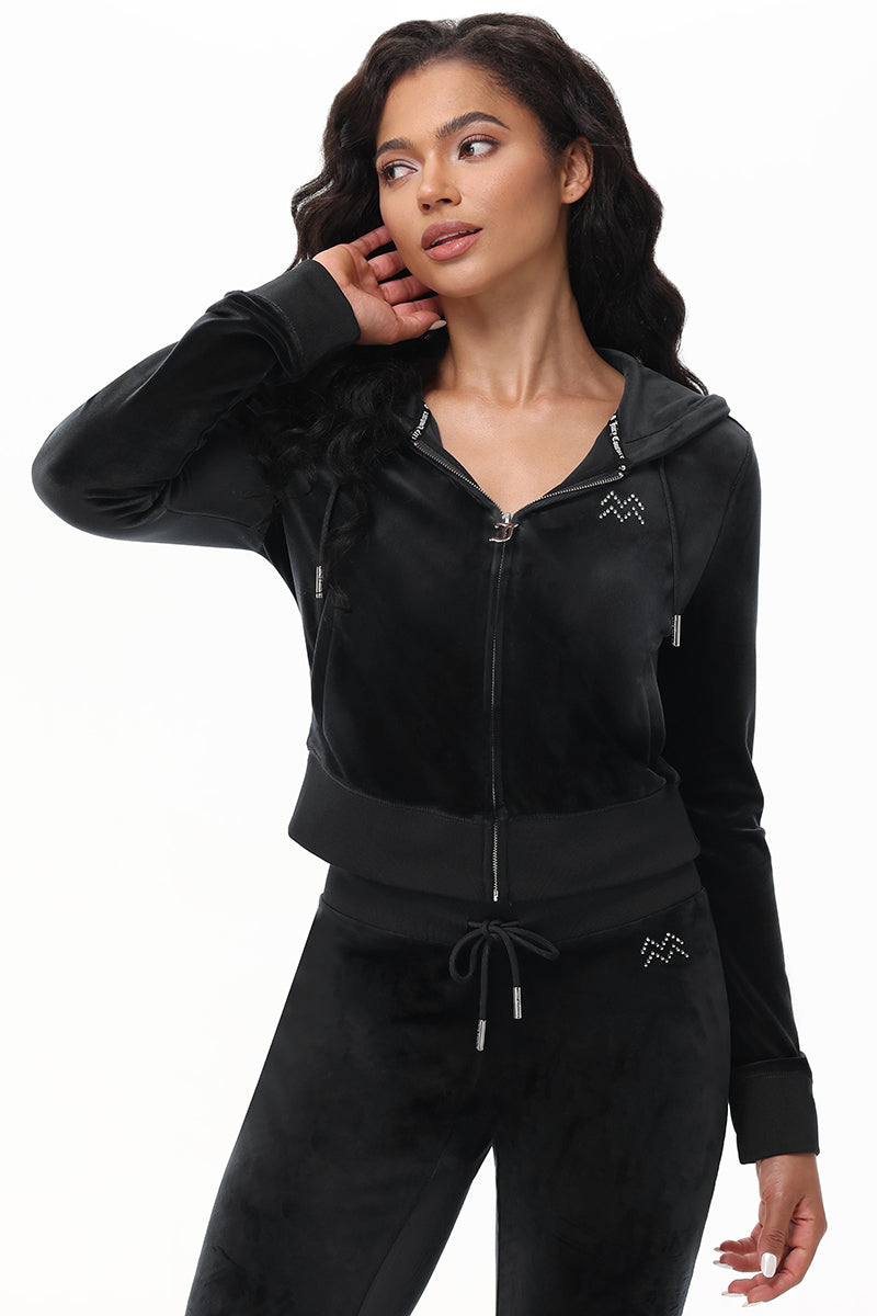 Custom Zodiac OG Big Bling Velour Hoodie - Liquorice - Juicy Couture