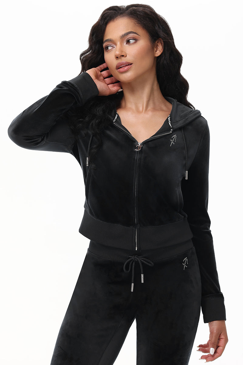 Custom Zodiac OG Big Bling Velour Hoodie - Liquorice - Juicy Couture