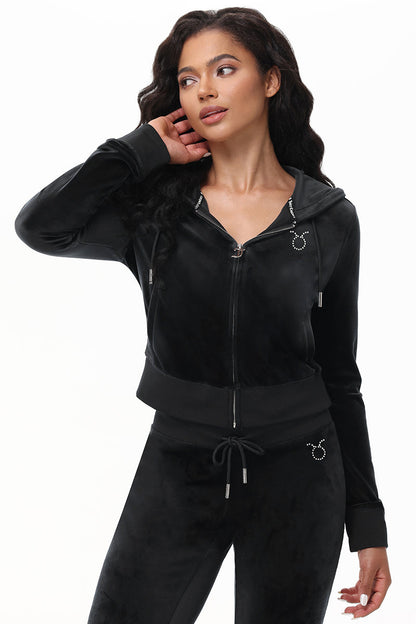 Custom Zodiac OG Big Bling Velour Hoodie - Liquorice - Juicy Couture