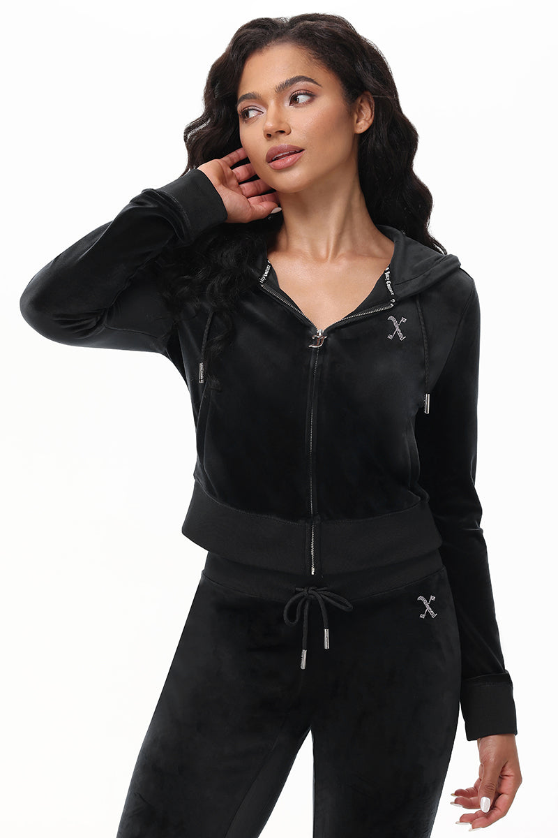 Custom Initial OG Big Bling Velour Hoodie - Liquorice - Juicy Couture