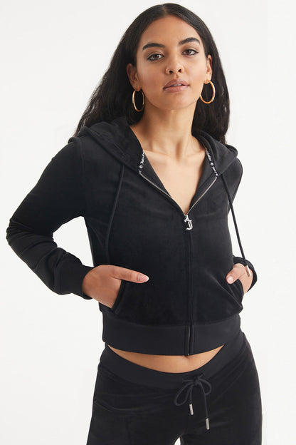 Virgo Customizable Big Bling Velour Hoodie - Liquorice - Juicy Couture