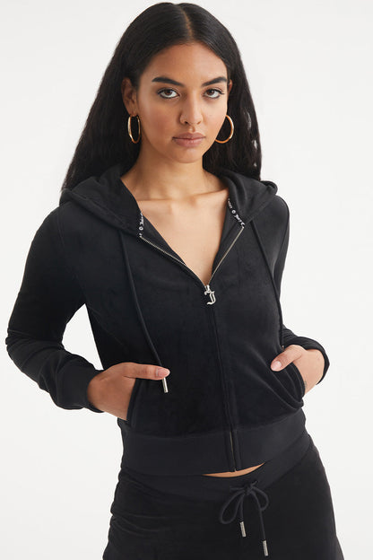 Aquarius Customizable Big Bling Velour Hoodie - Liquorice - Juicy Couture