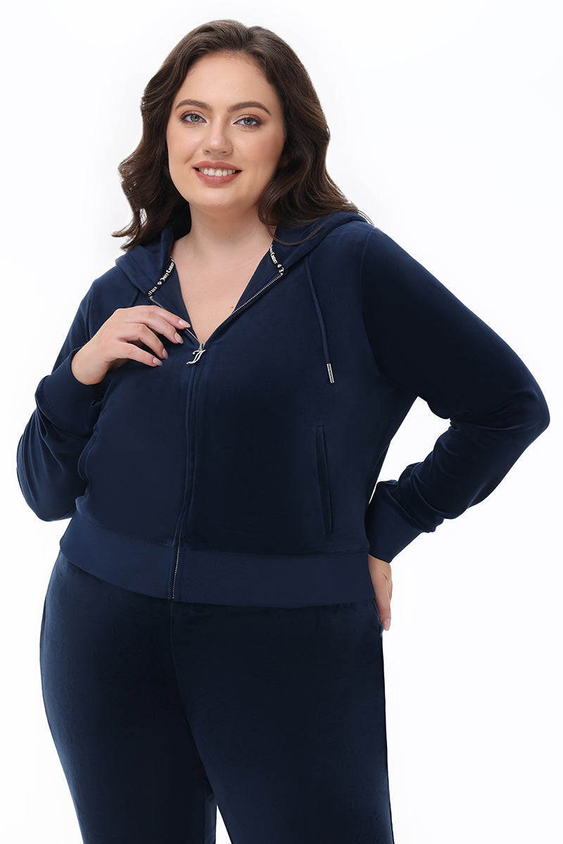 Plus-Size OG Big Bling Velour Hoodie - Regal Blue - Juicy Couture