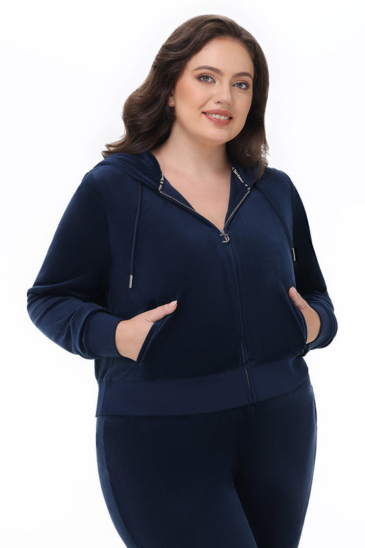 Plus-Size OG Big Bling Velour Hoodie - Regal Blue - Juicy Couture