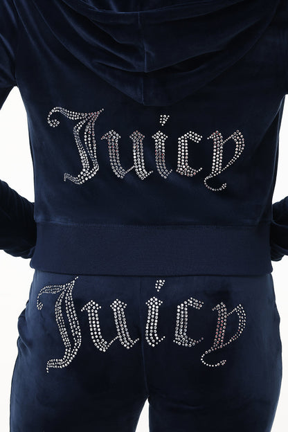 Custom Initial OG Big Bling Velour Hoodie - Regal Blue - Juicy Couture