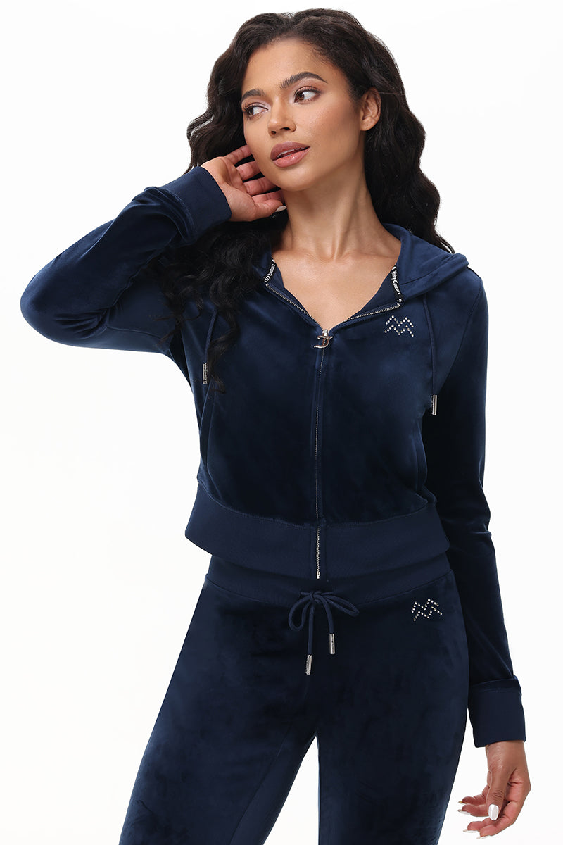 Custom Zodiac OG Big Bling Velour Hoodie - Regal Blue - Juicy Couture