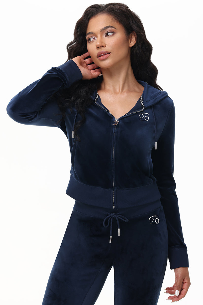 Custom Zodiac OG Big Bling Velour Hoodie - Regal Blue - Juicy Couture