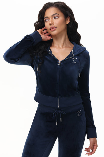 Custom Zodiac OG Big Bling Velour Hoodie - Regal Blue - Juicy Couture