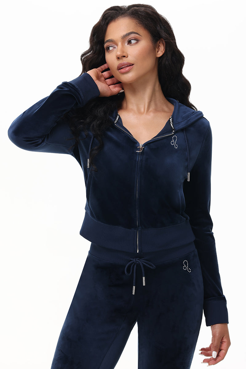 Custom Zodiac OG Big Bling Velour Hoodie - Regal Blue - Juicy Couture