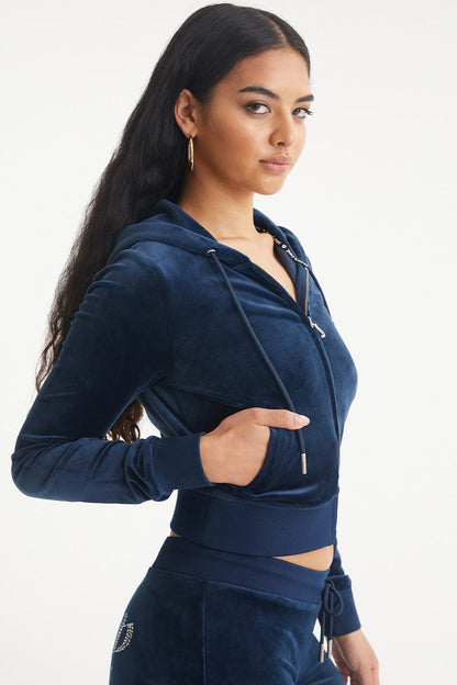 Scorpio Customizable Big Bling Velour Hoodie - Regal Blue - Juicy Couture