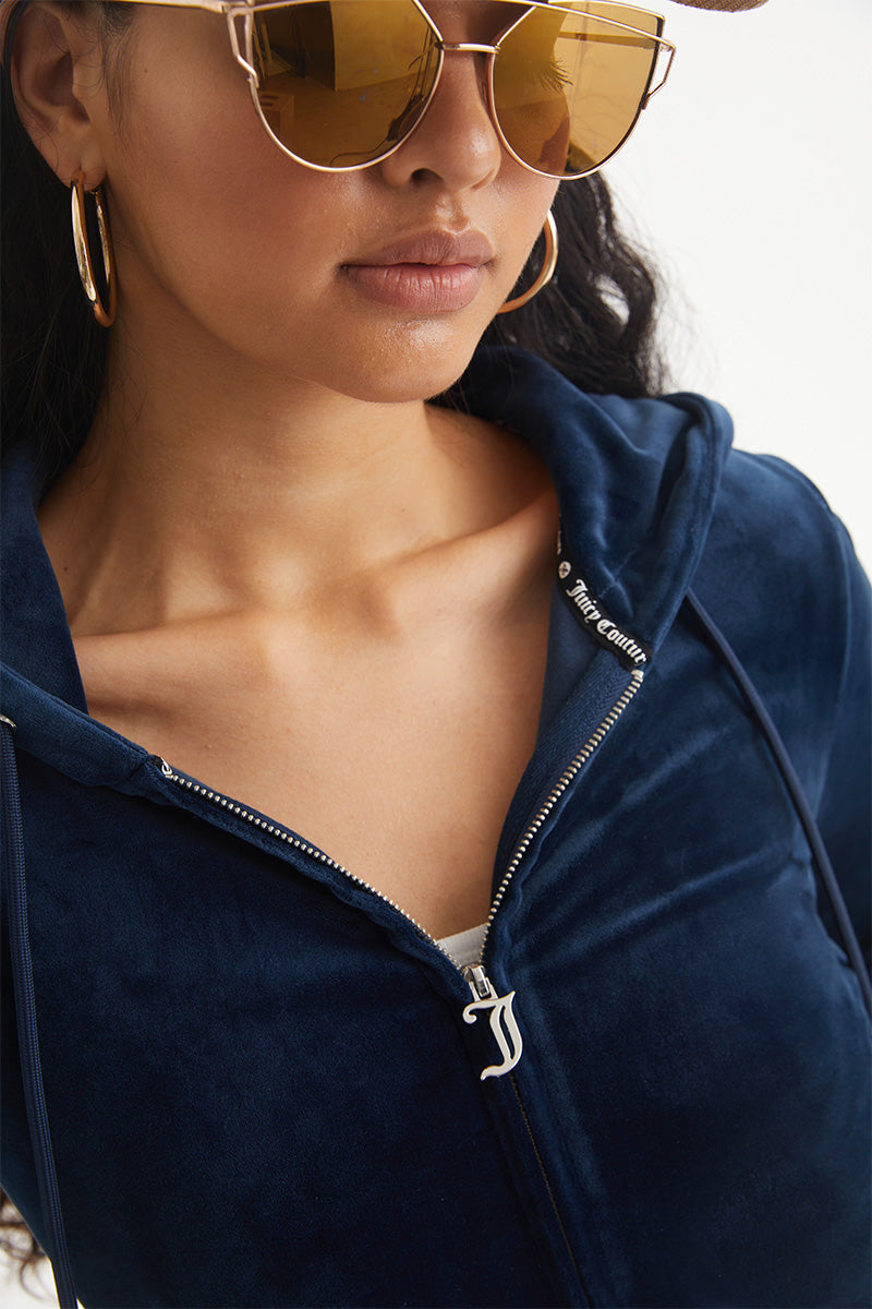 Scorpio Customizable Big Bling Velour Hoodie - Regal Blue - Juicy Couture