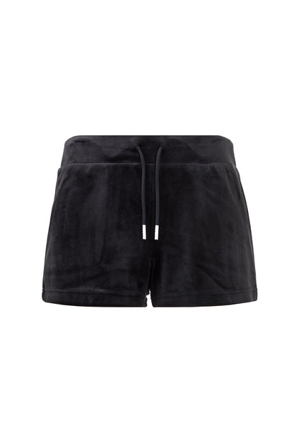 The Big Bling Velour Track Shorts feature side pockets, an elastic waistband with metallic-tipped drawstrings, and a soft velour texture for a simple, casual look.