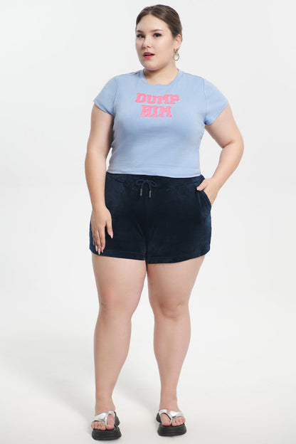 Plus-Size Big Bling Velour Shorts - Regal Blue - Juicy Couture