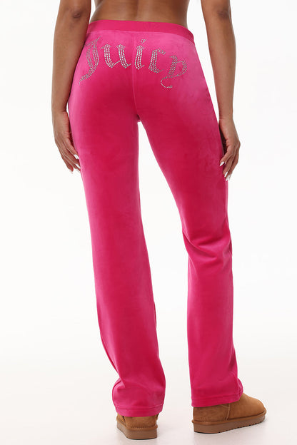 Custom Initial OG Big Bling Velour Track Pants - Free Love - Juicy Couture