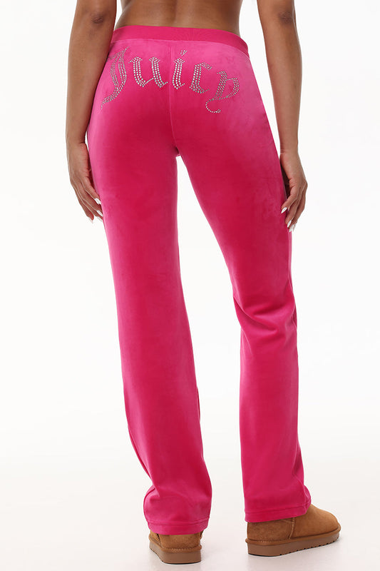 Custom Initial OG Big Bling Velour Track Pants - Free Love - Juicy Couture