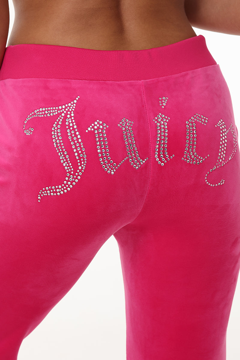 Custom Initial OG Big Bling Velour Track Pants - Free Love - Juicy Couture