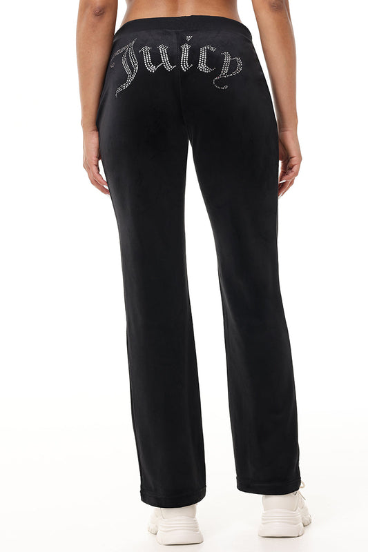 Custom Initial OG Big Bling Velour Track Pants - Liquorice - Juicy Couture