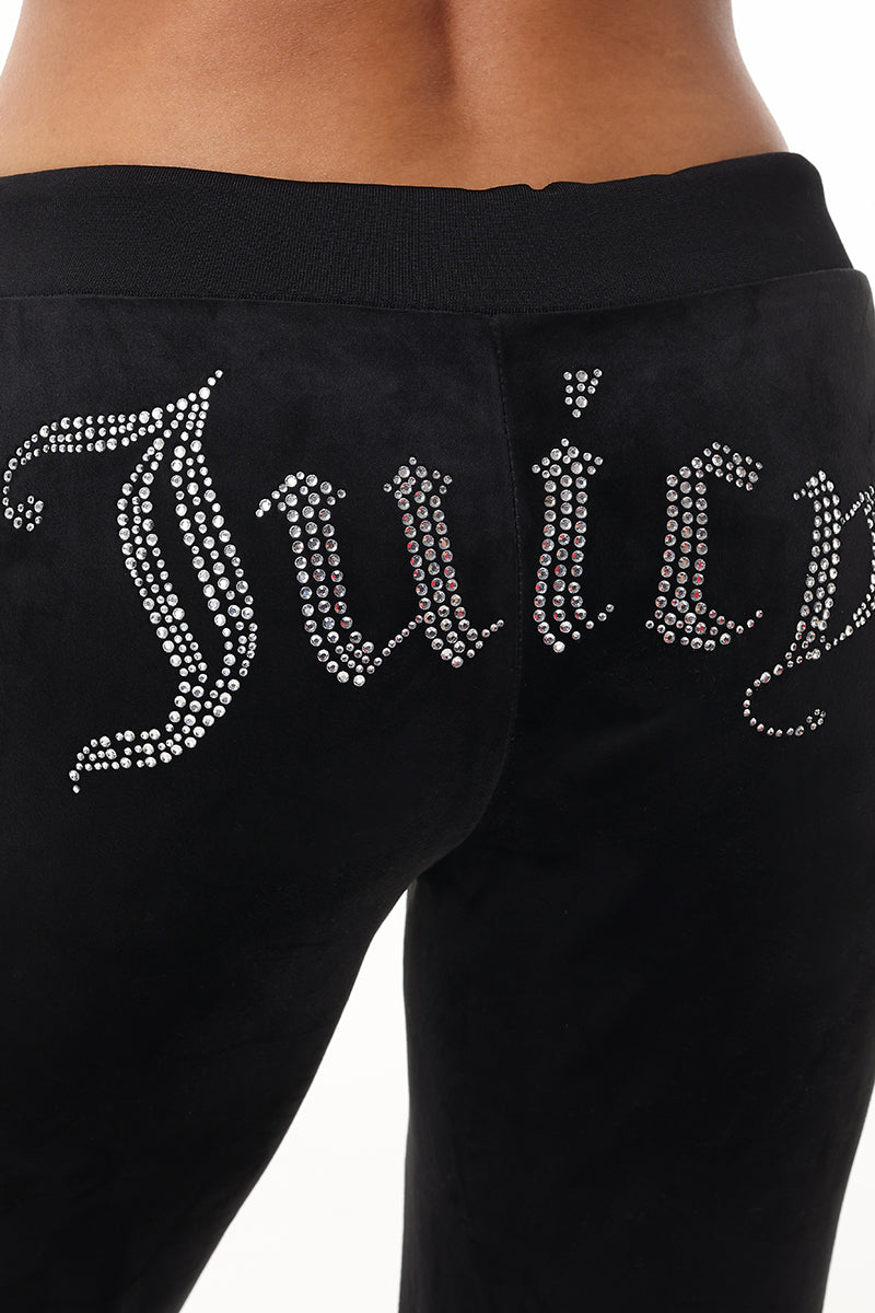 Custom Initial OG Big Bling Velour Track Pants - Liquorice - Juicy Couture