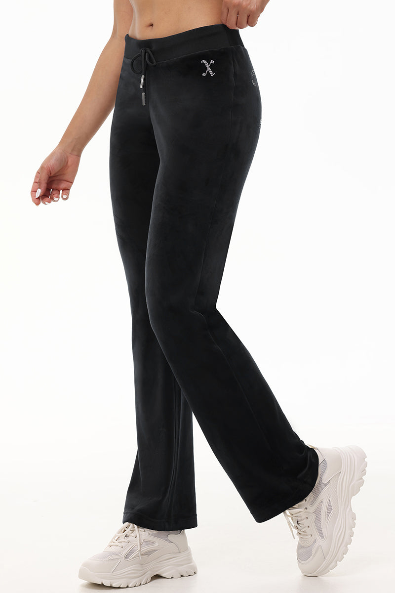 Custom Initial OG Big Bling Velour Track Pants - Liquorice - Juicy Couture