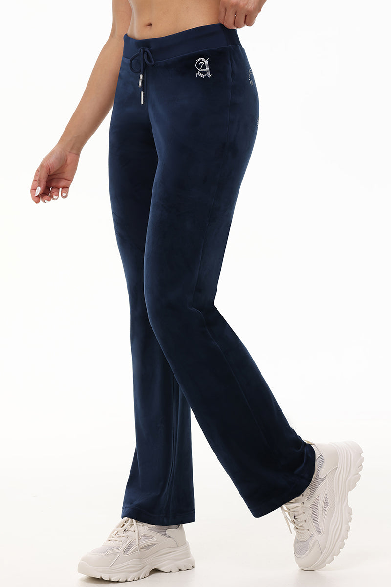 Custom Initial OG Big Bling Velour Track Pants - Regal Blue - Juicy Couture
