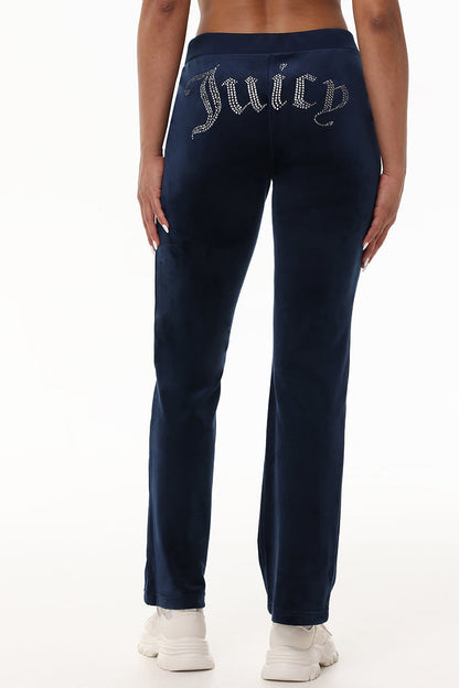 Custom Initial OG Big Bling Velour Track Pants - Regal Blue - Juicy Couture