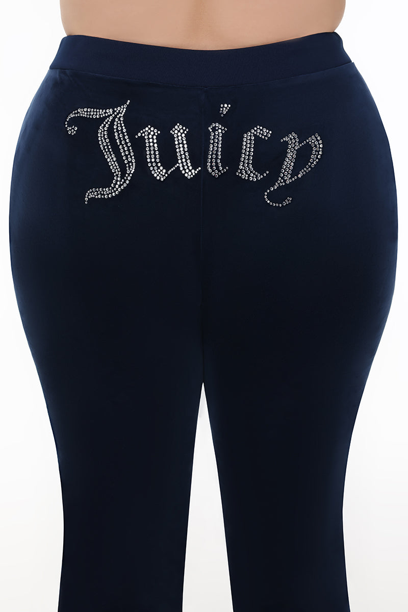 Plus-Size OG Big Bling Velour Track Pants - Regal Blue - Juicy Couture