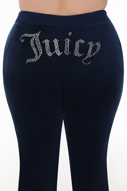 Plus-Size OG Big Bling Velour Track Pants - Regal Blue - Juicy Couture
