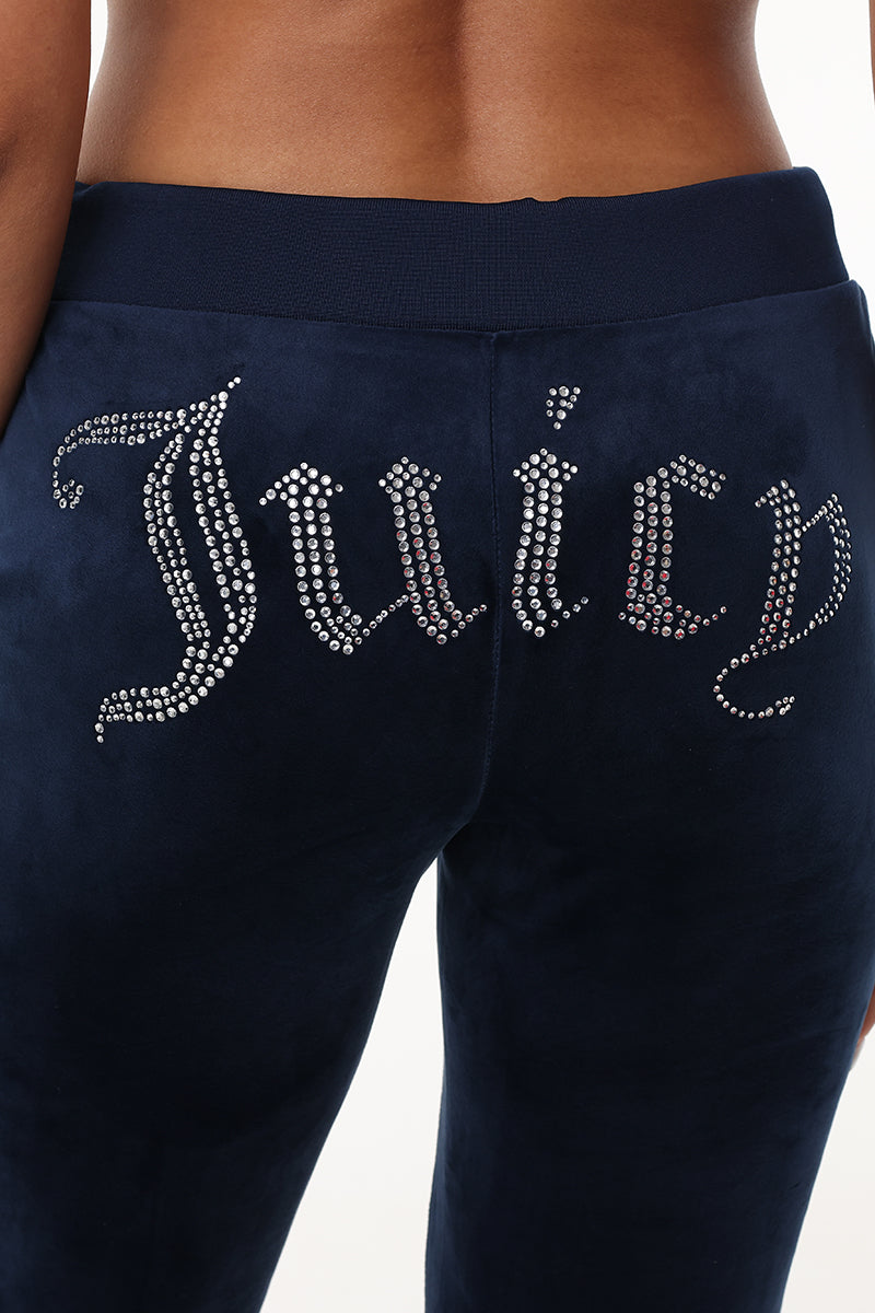 Custom Initial OG Big Bling Velour Track Pants - Regal Blue - Juicy Couture