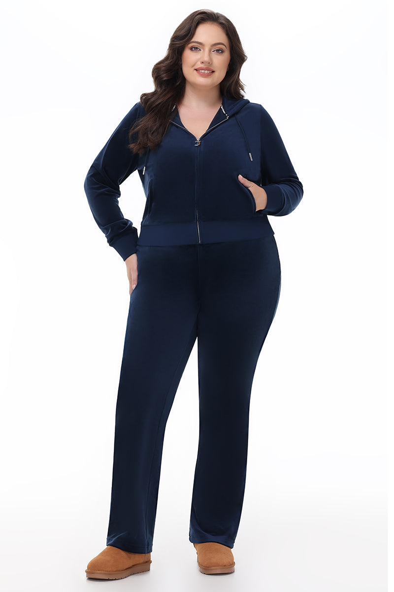 Plus-Size OG Big Bling Velour Track Pants - Regal Blue - Juicy Couture