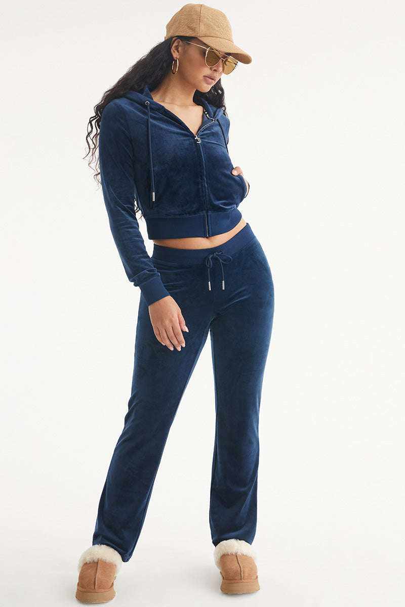 Leo Customizable Big Bling Velour Track Pants - Regal Blue - Juicy Couture