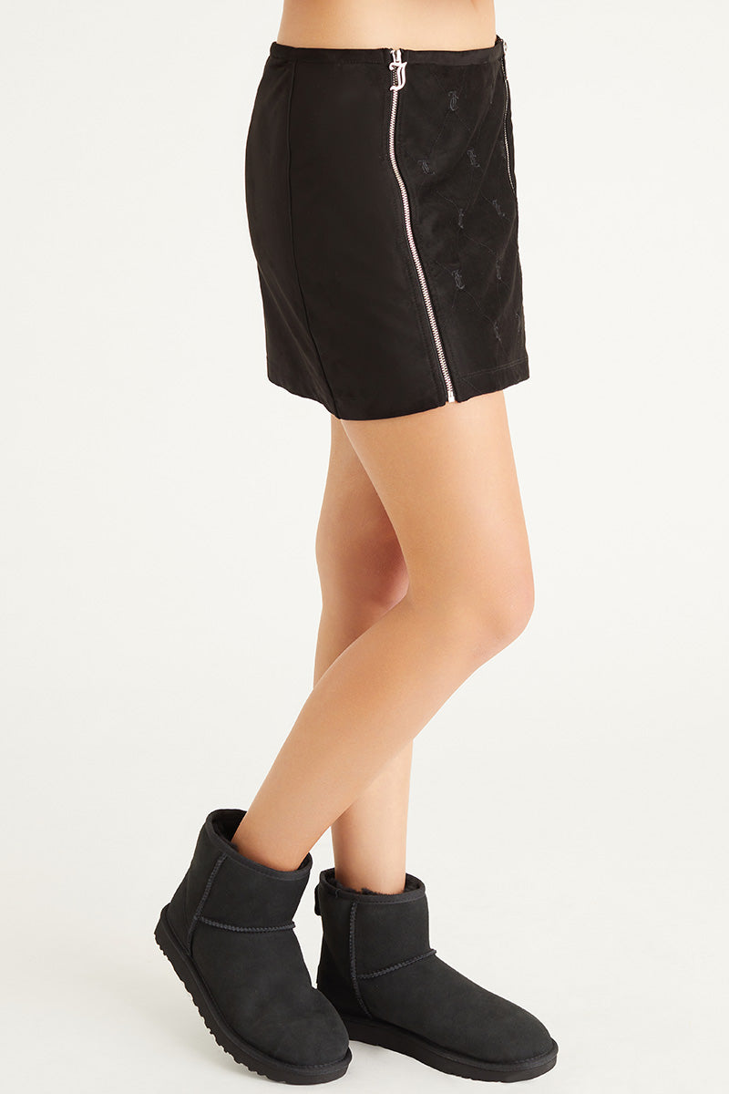 Faux Suede Double Zip Skirt - Liquorice - Juicy Couture
