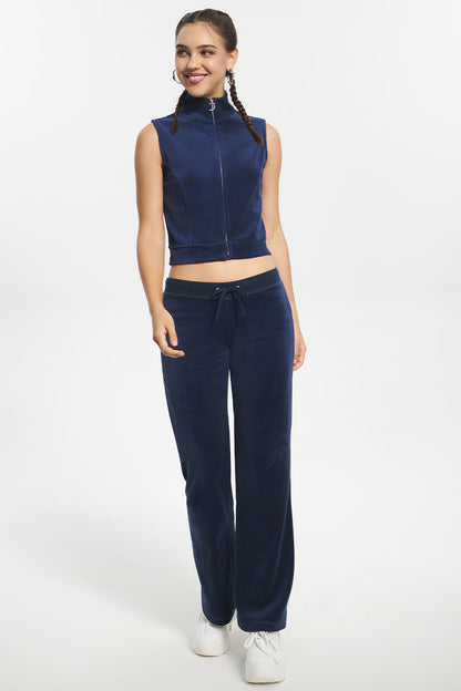 Mockneck Cotton Velour Zip-Up Vest - Regal Blue - Juicy Couture