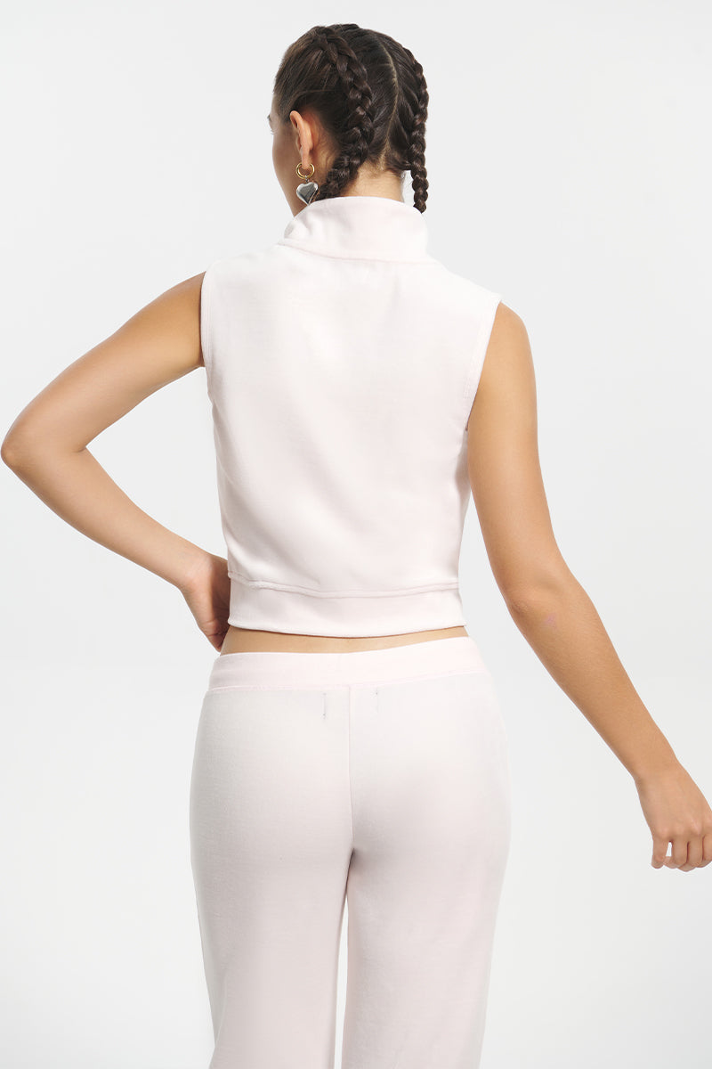 Mockneck Cotton Velour Zip-Up Vest - Soft Glow - Juicy Couture