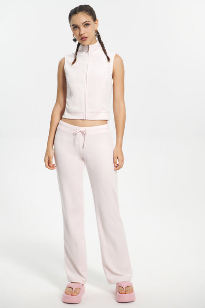 Mockneck Cotton Velour Zip-Up Vest - Soft Glow - Juicy Couture
