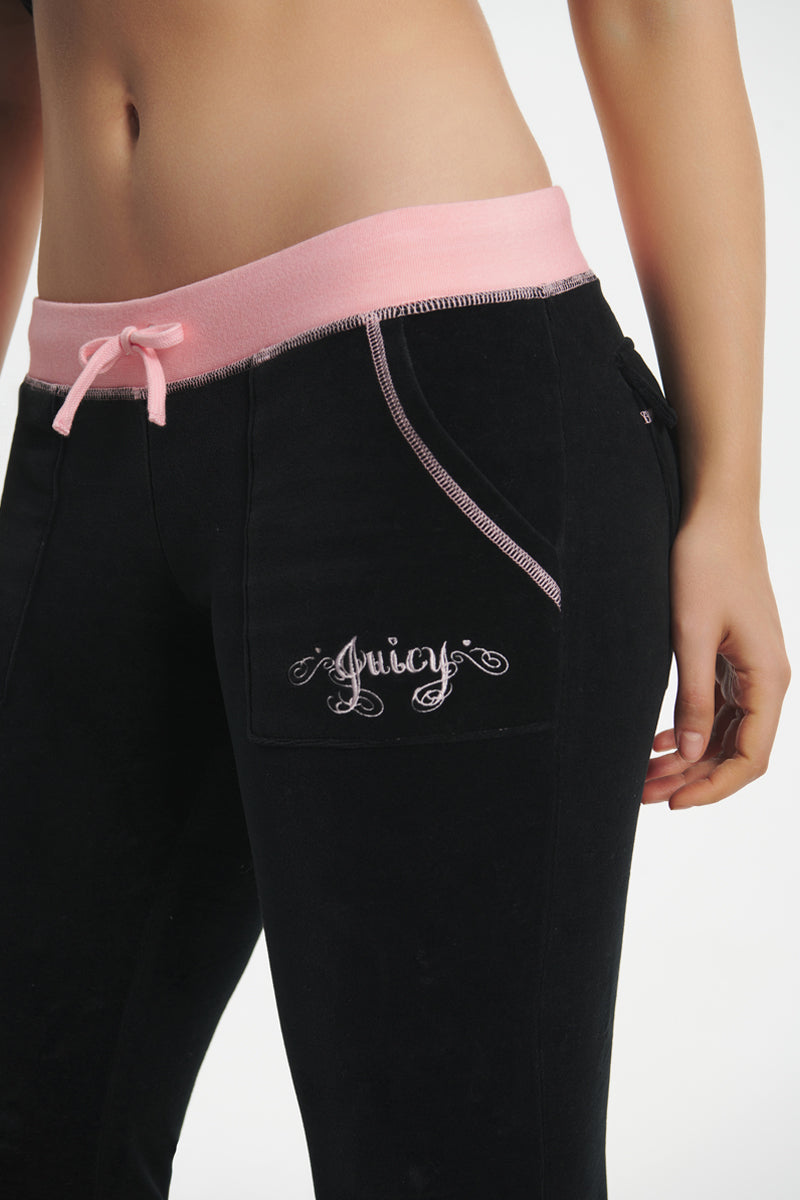Sweetheart Cotton Velour Track Pants - Liquorice - Juicy Couture