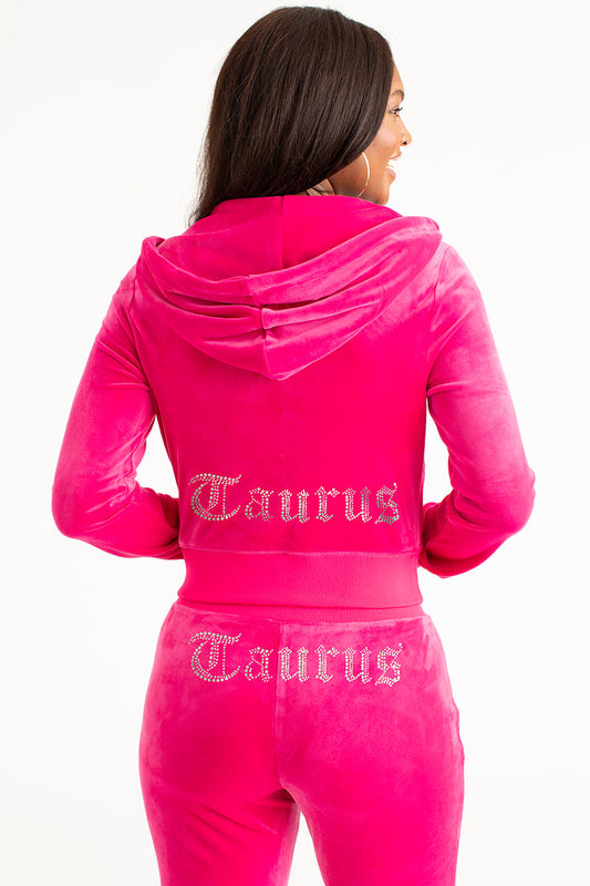 Taurus Customizable Big Bling Velour Hoodie - Free Love - Juicy Couture