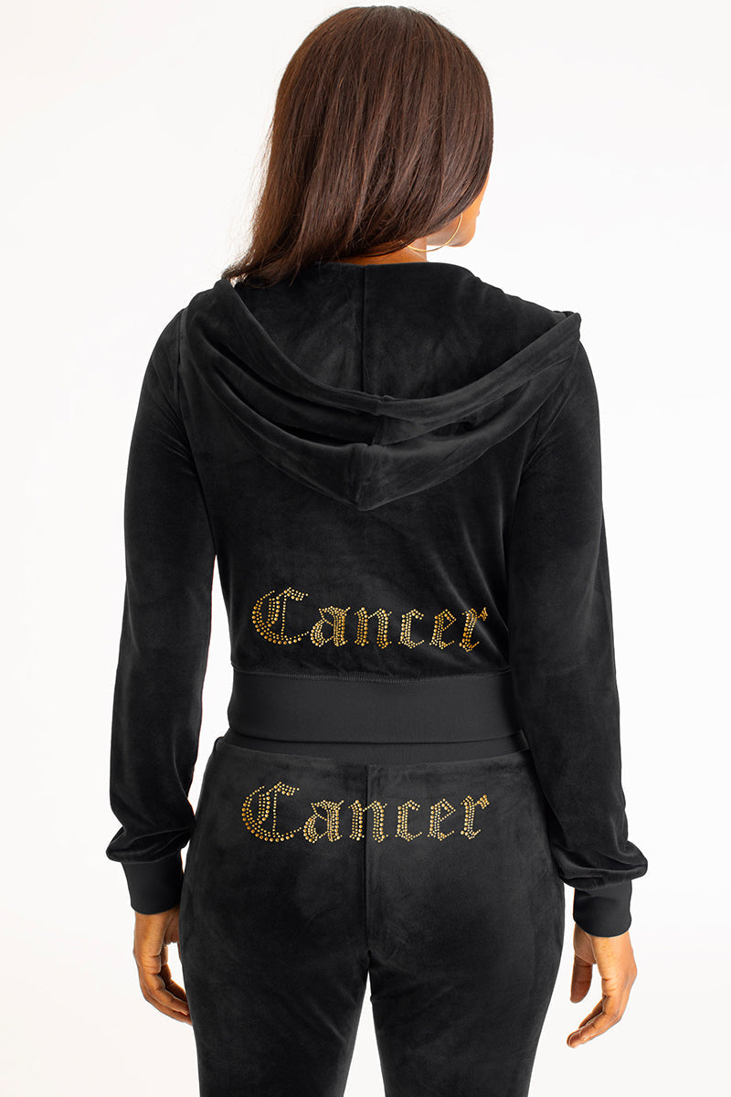 Cancer Customizable Big Bling Velour Hoodie - Liquorice - Juicy Couture