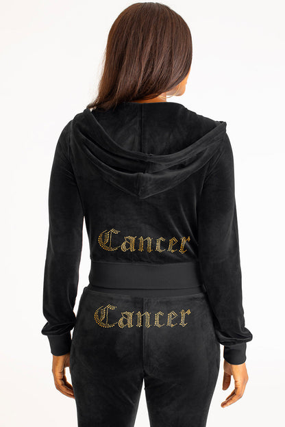 Cancer Customizable Big Bling Velour Hoodie - Liquorice - Juicy Couture