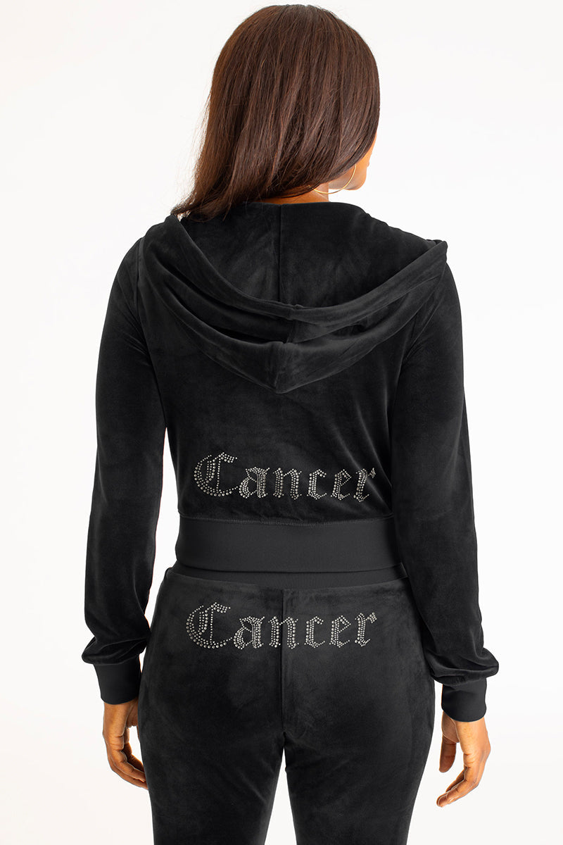 Cancer Customizable Big Bling Velour Hoodie - Liquorice - Juicy Couture