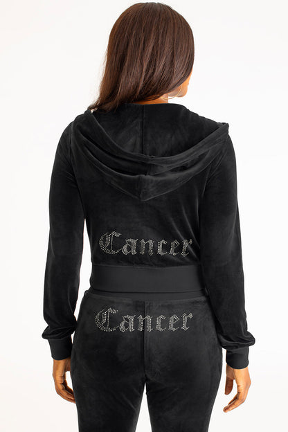 Cancer Customizable Big Bling Velour Hoodie - Liquorice - Juicy Couture