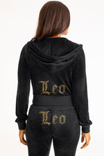 Leo Customizable Big Bling Velour Hoodie - Liquorice - Juicy Couture