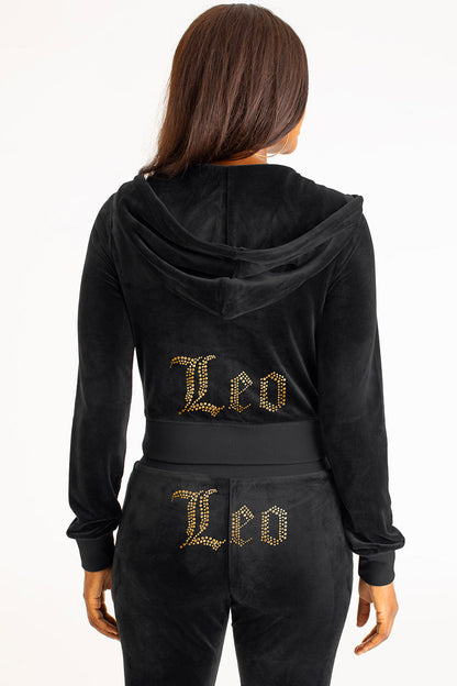 Leo Customizable Big Bling Velour Hoodie - Liquorice - Juicy Couture