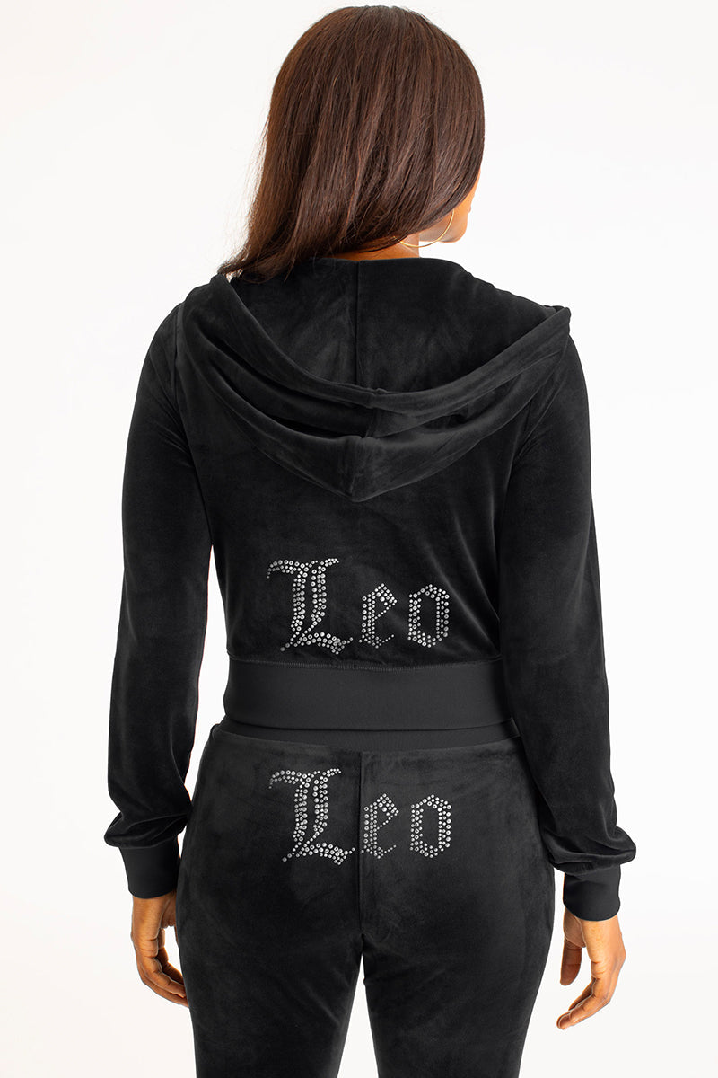 Leo Customizable Big Bling Velour Hoodie - Liquorice - Juicy Couture