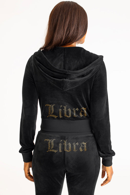 Libra Customizable Big Bling Velour Hoodie - Liquorice - Juicy Couture