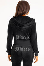 Pisces Customizable Big Bling Velour Hoodie - Liquorice - Juicy Couture